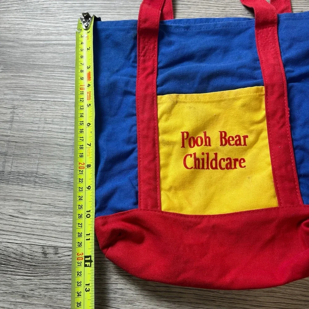 Unbranded Tote Bag Unisex Medium Blue Red Pooh Bear Childcare Canvas Colorblock